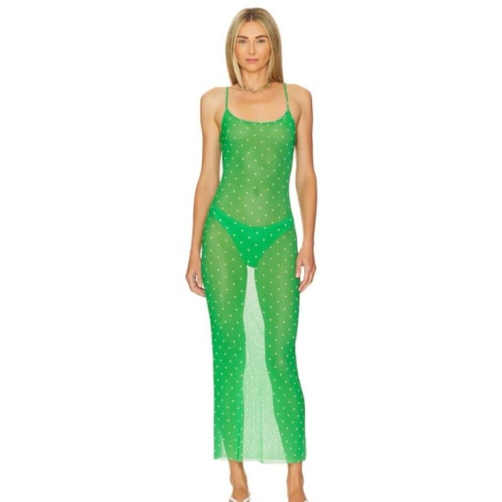 WeWoreWhat Scoop Slip Dress Green And White Polka Dots Size LARGE New NWT